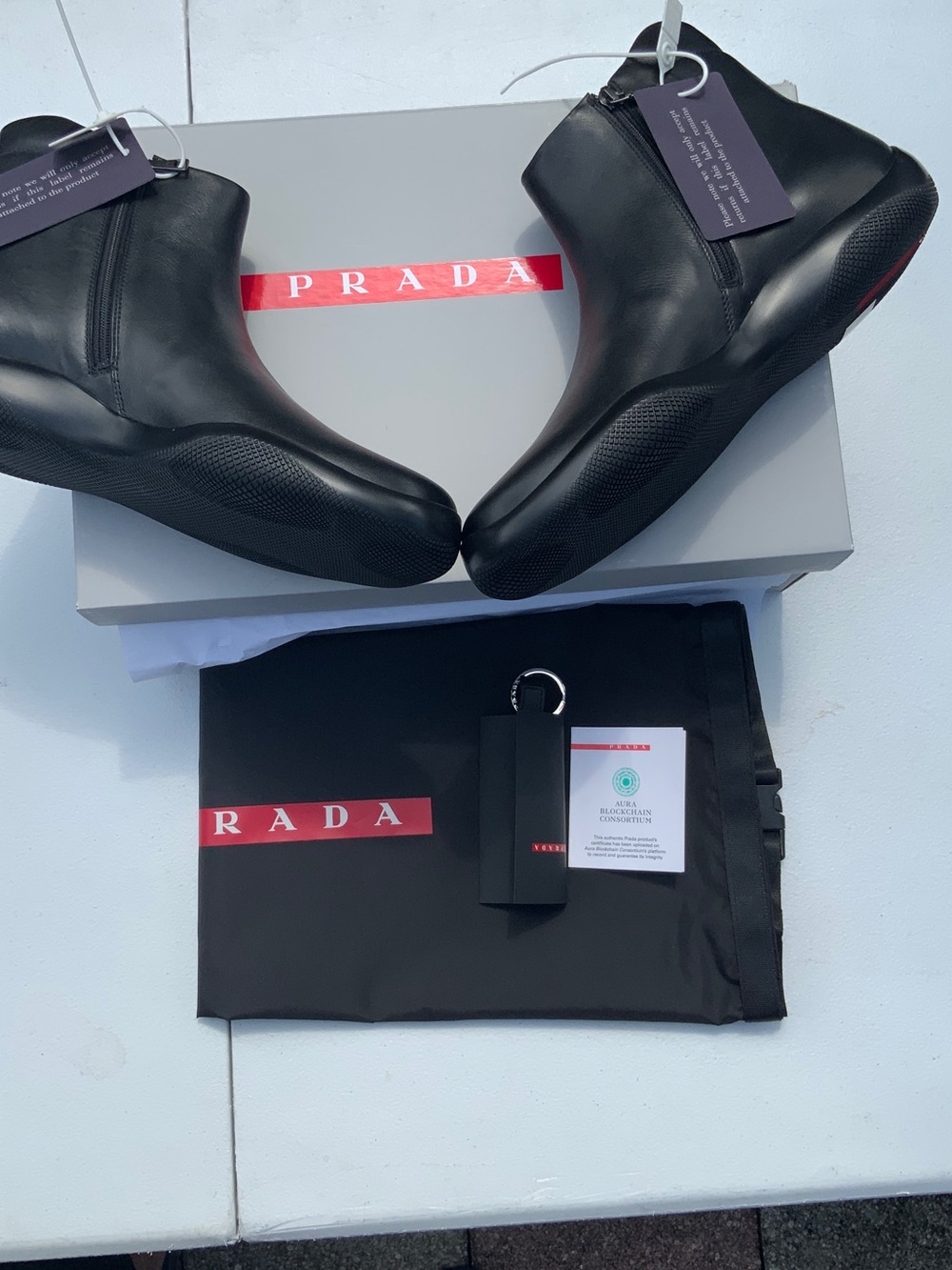 Prada Chelsea Black Zip-Top Leather boots